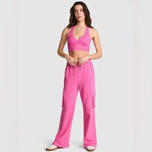 PINK Victoria's Secret Ivy Fleece Wide Leg Cargo Sweatpants - Size Large NWOT